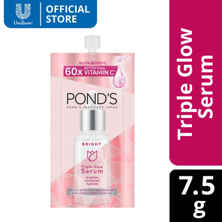 POND'S Bright Triple Glow Facial Serum with Gluta Boost and Niacinamide for Dewy Hydrated Skin 7.5g