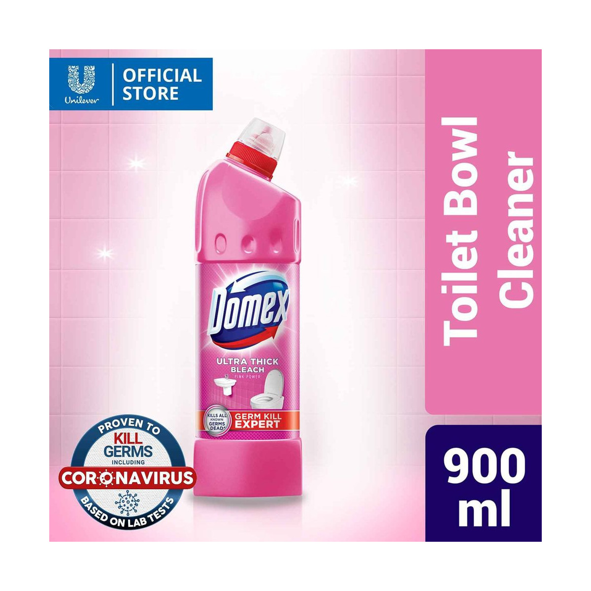 Domex Ultra Thick Bleach Toilet Cleaner Pink Power 900ML Bottle