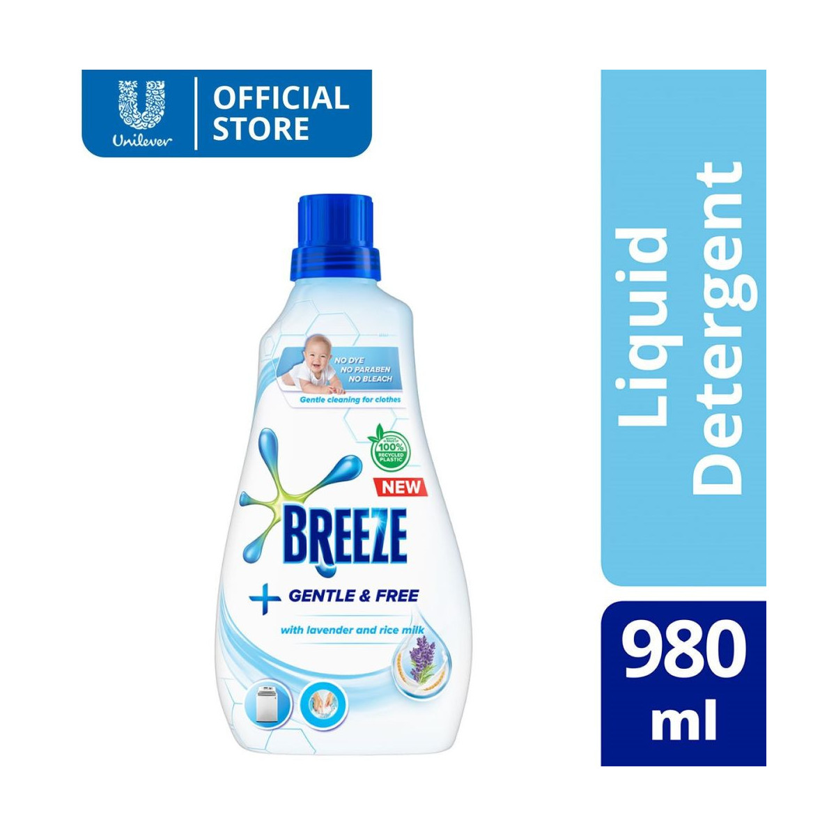 Breeze Liquid Detergent Gentle and Free 980ml Bottle