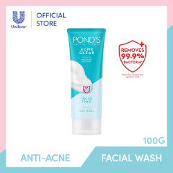 PONDS Acne Clear Facial Foam with Thymol, Salicylic Acid, and Vitamin B3+ for Pimple Free Skin 100g