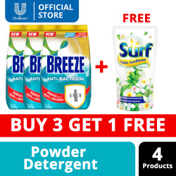 [BUY 3 GET 1 FREE] Breeze Anti-Bacterial Powder Detergent 1320G 3x + FREE Surf Fabric Conditioner Antibac With Mint 720ML