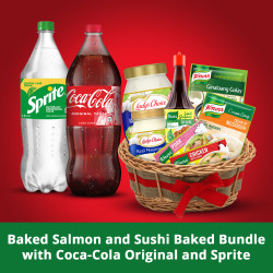 Baked Salmon and Sushi Baked Bundle with Coca-Cola Original and Sprite