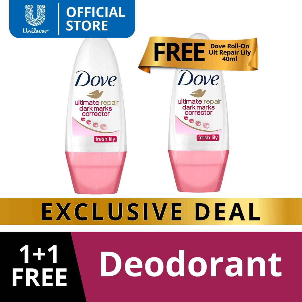 [BUY 1 TAKE 1] Dove Deodorant Roll-On Ultimate Repair Dark Marks Corrector Fresh Lily 40ML
