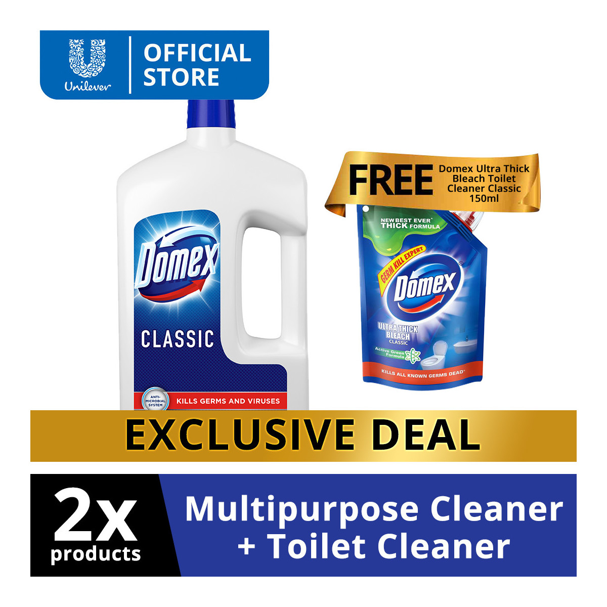 [BUY 1 TAKE 1] Domex Multi-Purpose Cleaner Classic 1L Bottle with FREE Domex Toilet Cleaner Classic 150ML Pouch