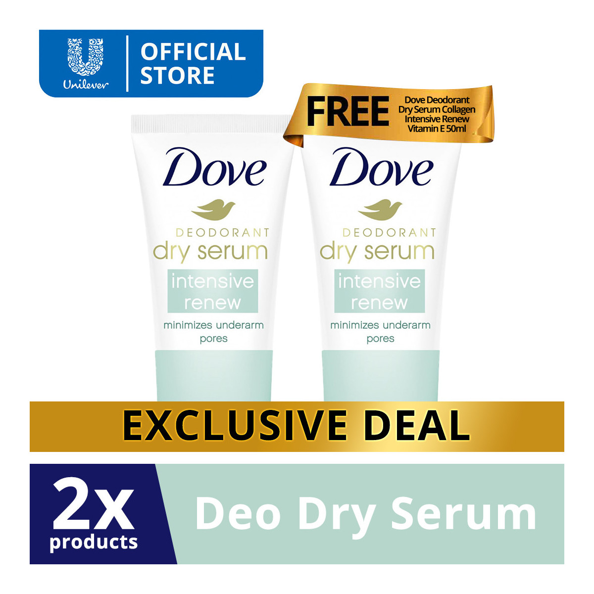 [BUY 1 TAKE 1] Dove Deodorant Dry Serum Collagen Intensive Renew Vitamin E 50ML