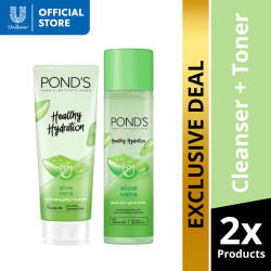 Pond's Healthy Hydration Aloe Vera Jelly Cleanser w/ Vit B3 100g & Glass Skin Toner 110g Bundle