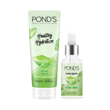 Pond's Healthy Hydration Aloe Vera Jelly Cleanser w/ Vit B3 100g & Hyaluron Serum 30g Bundle