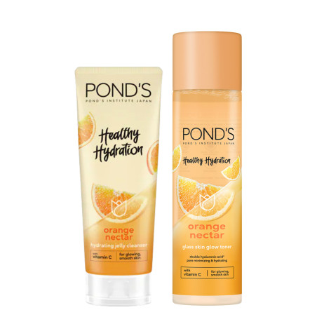 Pond's Healthy Hydration Orange Nectar Jelly Cleanser w/ Vit C 100g & Glass Skin Toner 110g Bundle