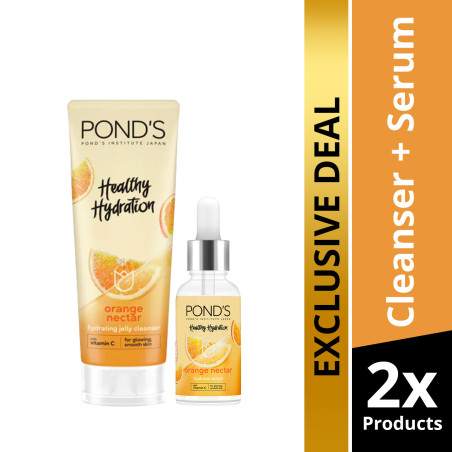 Pond's Healthy Hydration Orange Nectar Jelly Cleanser w/ Vit C 100g & Hyaluron Serum 30g Bundle