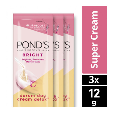 [BUNDLE OF 3] POND'S Bright Serum Day Cream Detox with Niacinamide, Gluta boost and UV Filter for Oily Skin 12g