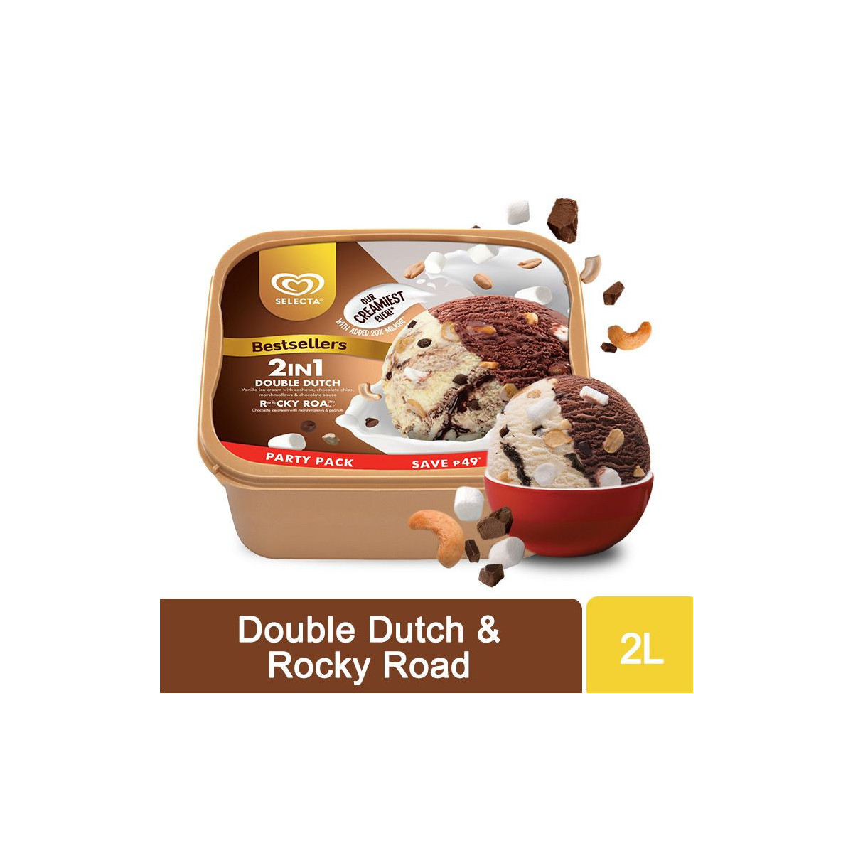 Selecta 2 in 1 Double Dutch - Rocky Road Ice Cream 2L