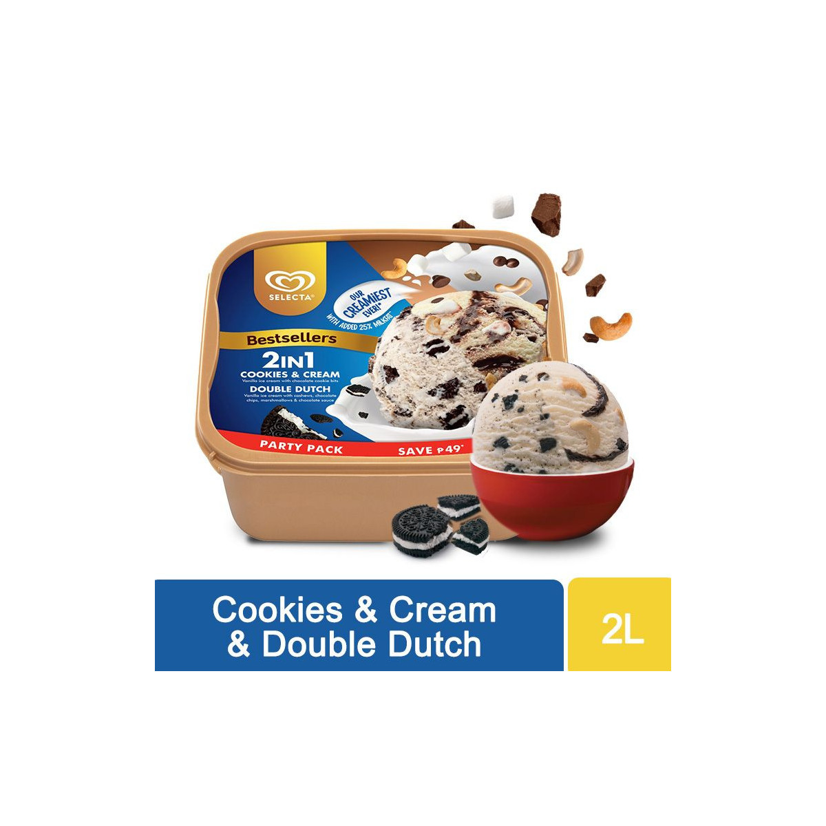 Selecta 2 in 1 Double Dutch - Cookies & Cream Ice Cream 2L