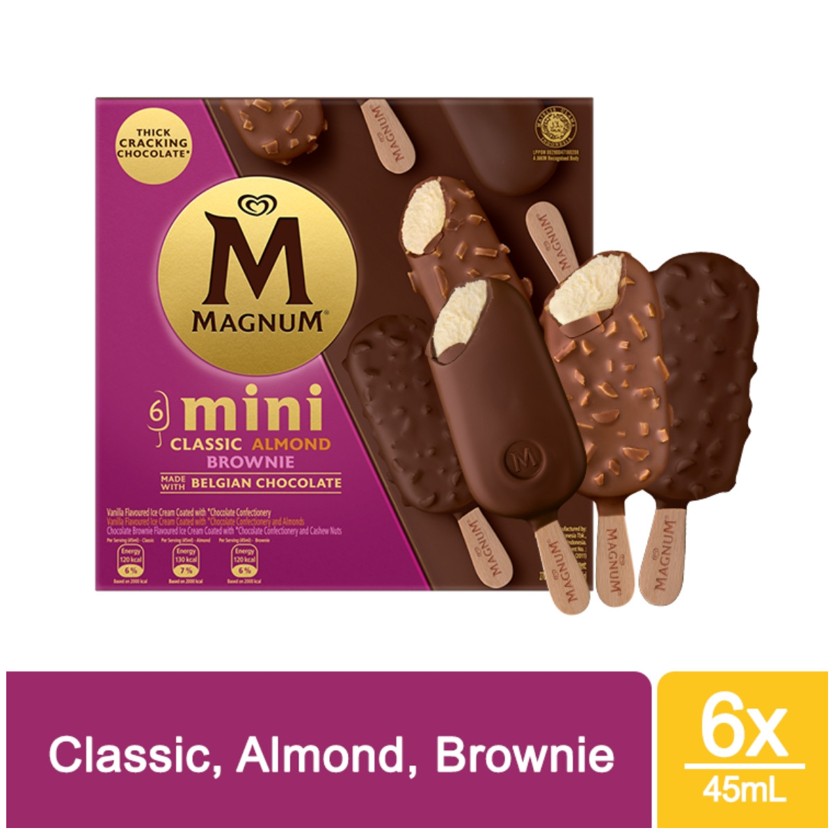 Magnum Mini Classic Almond Brownie Ice Cream Pack 6x45mL